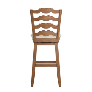 Lea Rubberwood Ladder Back Swivel Barstool with Padded Upholstered Foam Seat