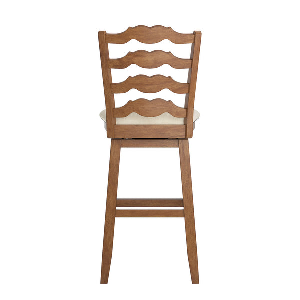 Lea Rubberwood Ladder Back Swivel Barstool with Padded Upholstered Foam Seat
