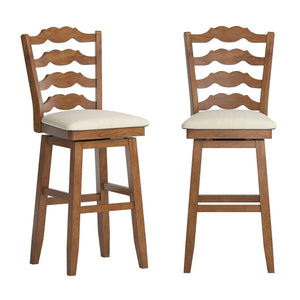 Lea Rubberwood Ladder Back Swivel Barstool with Padded Upholstered Foam Seat