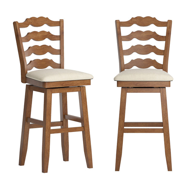 Lea Rubberwood Ladder Back Swivel Barstool with Padded Upholstered Foam Seat