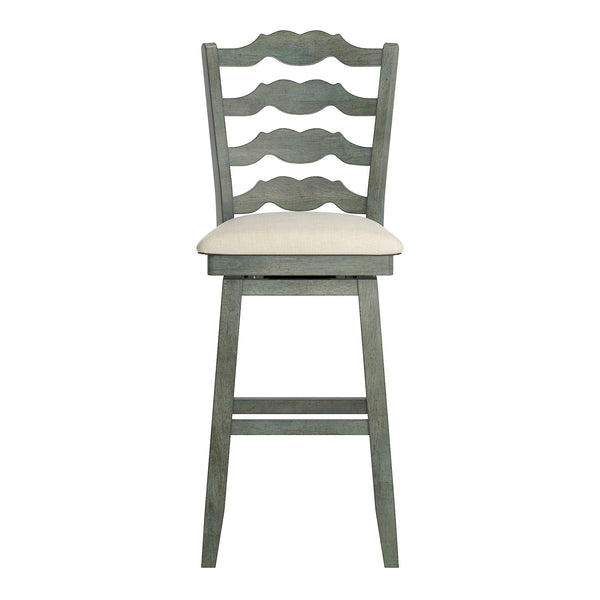 Lea Rubberwood Ladder Back Swivel Barstool with Padded Upholstered Foam Seat
