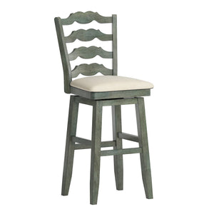 Lea Rubberwood Ladder Back Swivel Barstool with Padded Upholstered Foam Seat