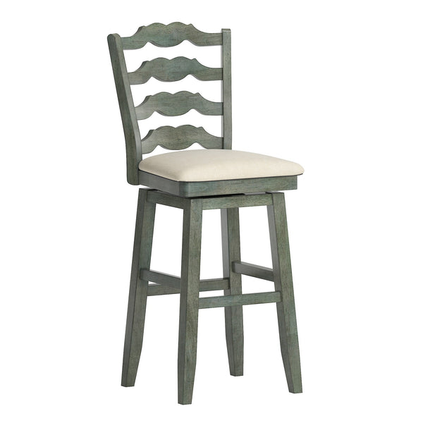 Lea Rubberwood Ladder Back Swivel Barstool with Padded Upholstered Foam Seat
