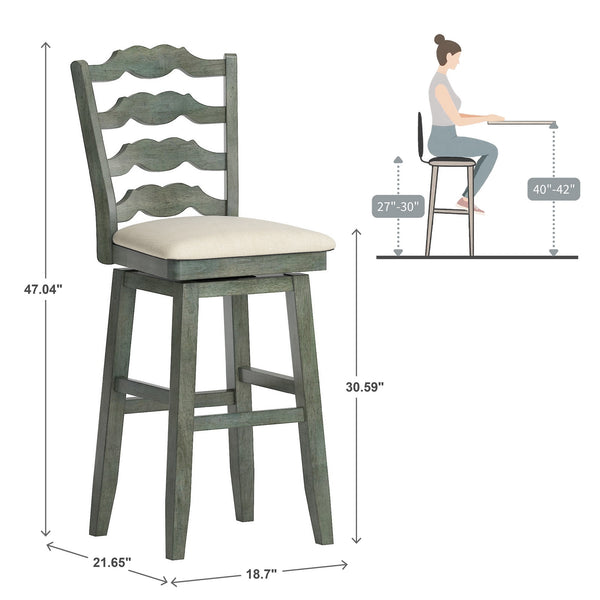 Lea Rubberwood Ladder Back Swivel Barstool with Padded Upholstered Foam Seat