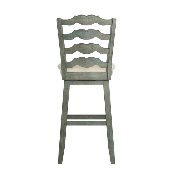 Lea Rubberwood Ladder Back Swivel Barstool with Padded Upholstered Foam Seat