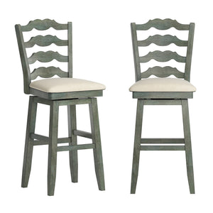 Lea Rubberwood Ladder Back Swivel Barstool with Padded Upholstered Foam Seat