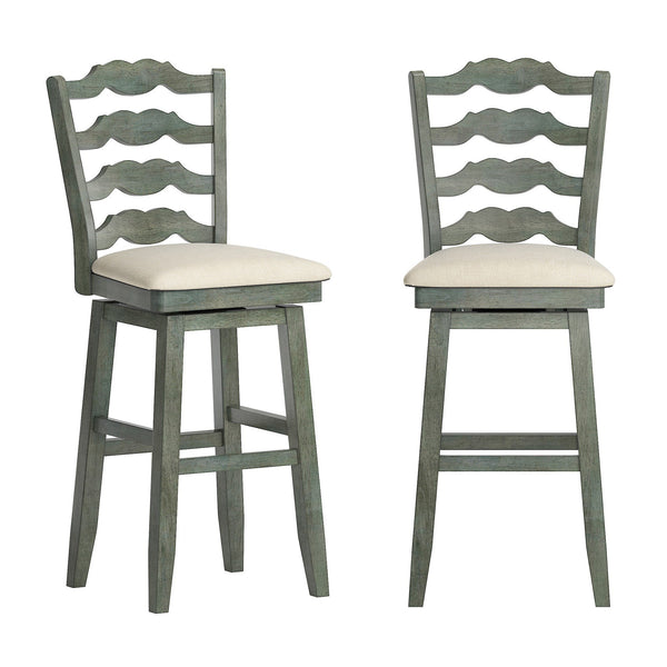 Lea Rubberwood Ladder Back Swivel Barstool with Padded Upholstered Foam Seat