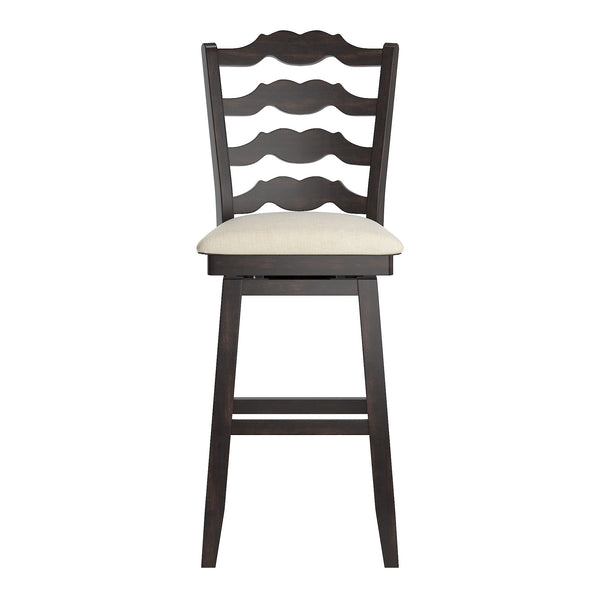 Lea Rubberwood Ladder Back Swivel Barstool with Padded Upholstered Foam Seat