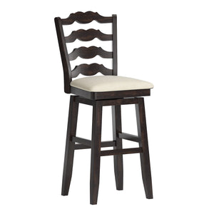 Lea Rubberwood Ladder Back Swivel Barstool with Padded Upholstered Foam Seat