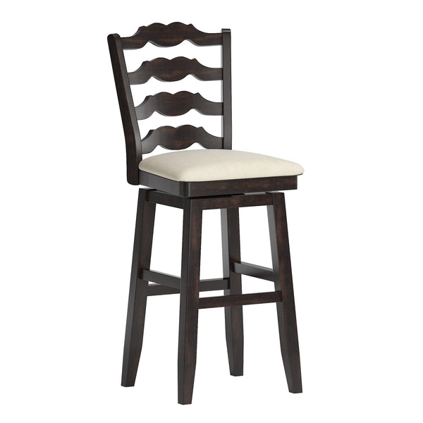 Lea Rubberwood Ladder Back Swivel Barstool with Padded Upholstered Foam Seat