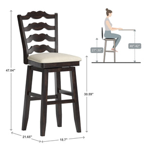 Lea Rubberwood Ladder Back Swivel Barstool with Padded Upholstered Foam Seat