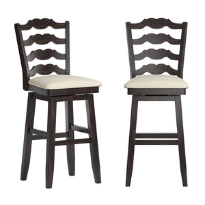 Lea Rubberwood Ladder Back Swivel Barstool with Padded Upholstered Foam Seat