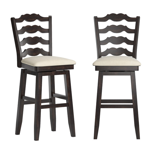 Lea Rubberwood Ladder Back Swivel Barstool with Padded Upholstered Foam Seat