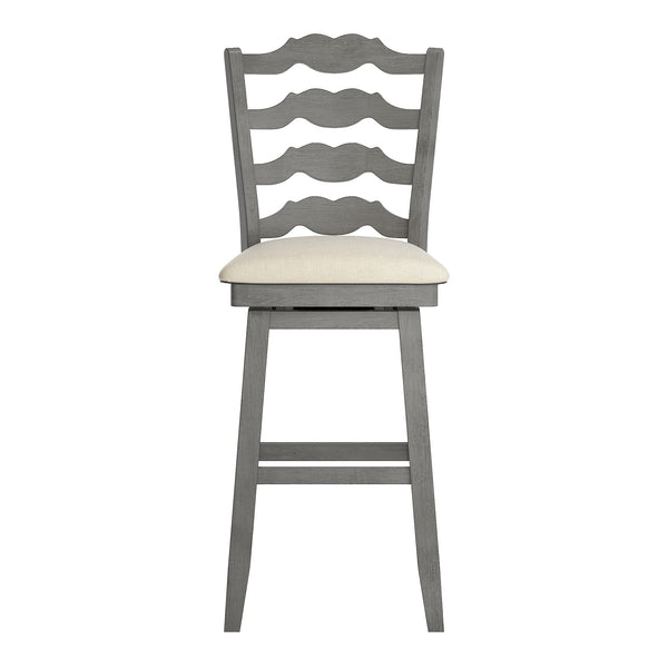 Lea Rubberwood Ladder Back Swivel Barstool with Padded Upholstered Foam Seat