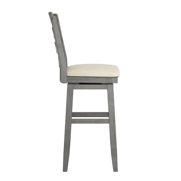 Lea Rubberwood Ladder Back Swivel Barstool with Padded Upholstered Foam Seat