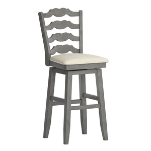 Lea Rubberwood Ladder Back Swivel Barstool with Padded Upholstered Foam Seat