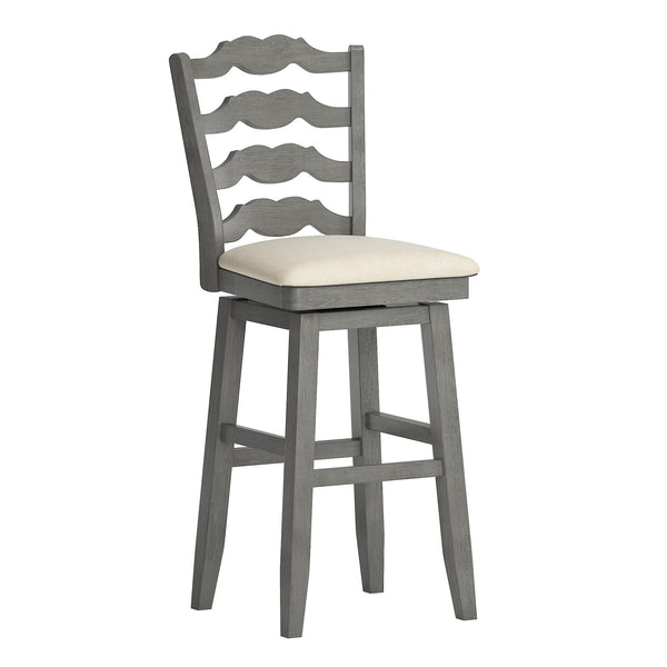 Lea Rubberwood Ladder Back Swivel Barstool with Padded Upholstered Foam Seat