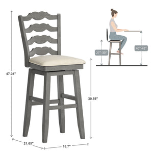 Lea Rubberwood Ladder Back Swivel Barstool with Padded Upholstered Foam Seat