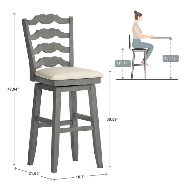 Lea Rubberwood Ladder Back Swivel Barstool with Padded Upholstered Foam Seat