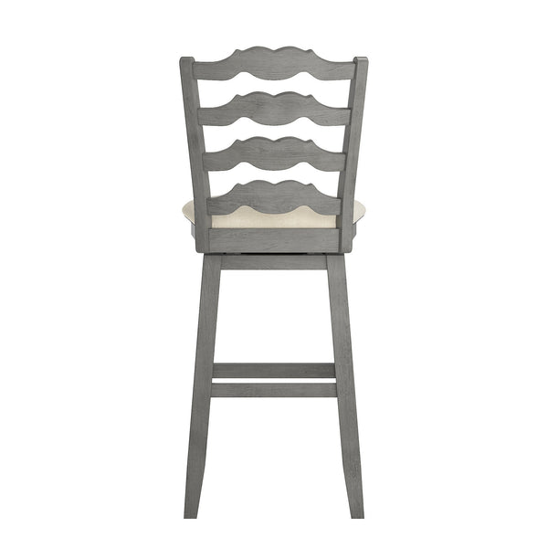 Lea Rubberwood Ladder Back Swivel Barstool with Padded Upholstered Foam Seat