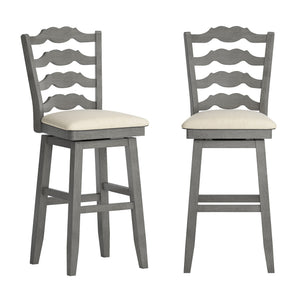 Lea Rubberwood Ladder Back Swivel Barstool with Padded Upholstered Foam Seat