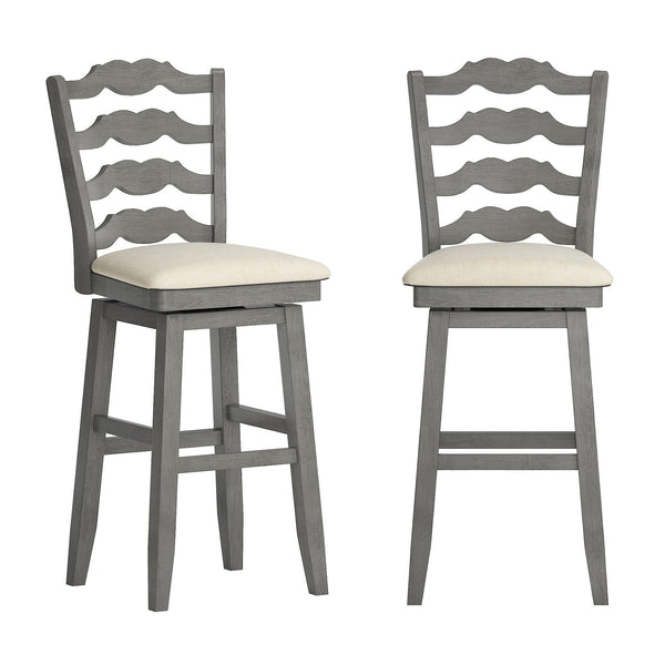 Lea Rubberwood Ladder Back Swivel Barstool with Padded Upholstered Foam Seat