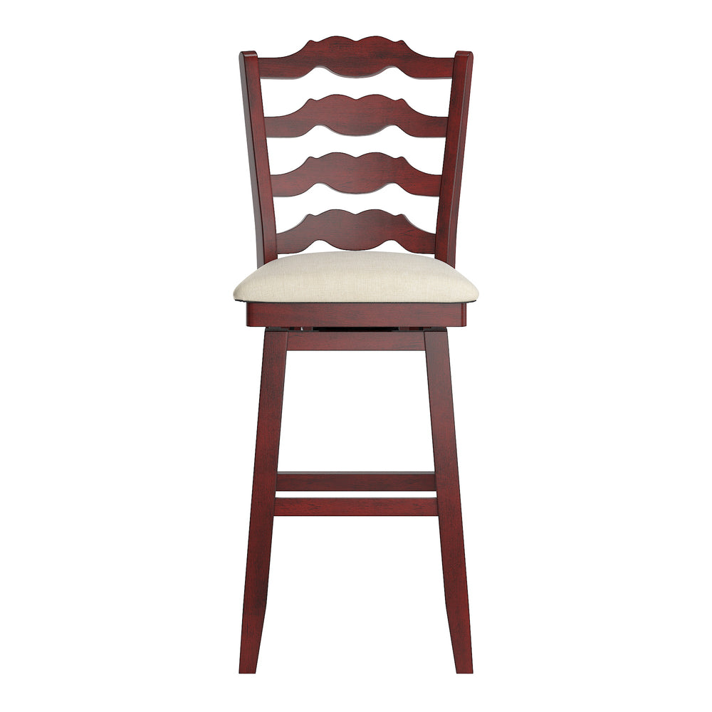 Homelegance Lea Rubberwood Ladder Back Swivel Barstool with Padded Upholstered Foam Seat Berry / Beige 530SW1-29RD