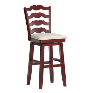 Lea Rubberwood Ladder Back Swivel Barstool with Padded Upholstered Foam Seat