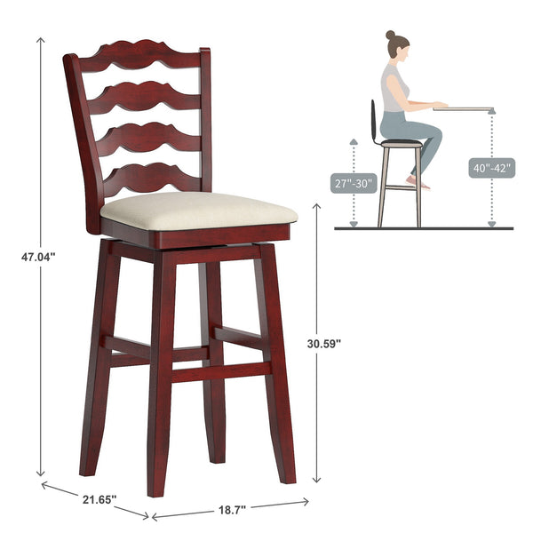 Lea Rubberwood Ladder Back Swivel Barstool with Padded Upholstered Foam Seat