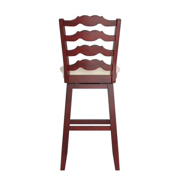 Lea Rubberwood Ladder Back Swivel Barstool with Padded Upholstered Foam Seat