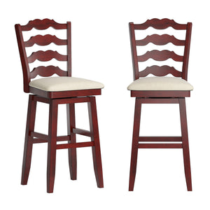 Lea Rubberwood Ladder Back Swivel Barstool with Padded Upholstered Foam Seat