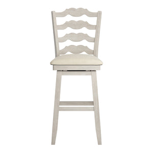 Lea Rubberwood Ladder Back Swivel Barstool with Padded Upholstered Foam Seat