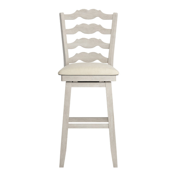 Lea Rubberwood Ladder Back Swivel Barstool with Padded Upholstered Foam Seat