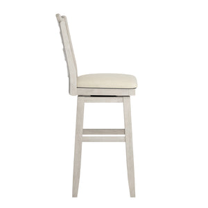 Lea Rubberwood Ladder Back Swivel Barstool with Padded Upholstered Foam Seat