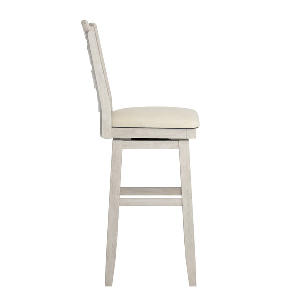 Lea Rubberwood Ladder Back Swivel Barstool with Padded Upholstered Foam Seat