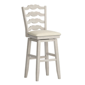 Lea Rubberwood Ladder Back Swivel Barstool with Padded Upholstered Foam Seat
