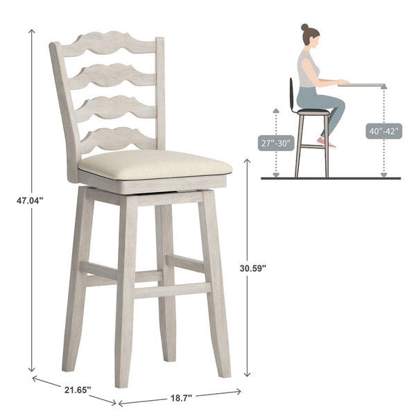 Lea Rubberwood Ladder Back Swivel Barstool with Padded Upholstered Foam Seat
