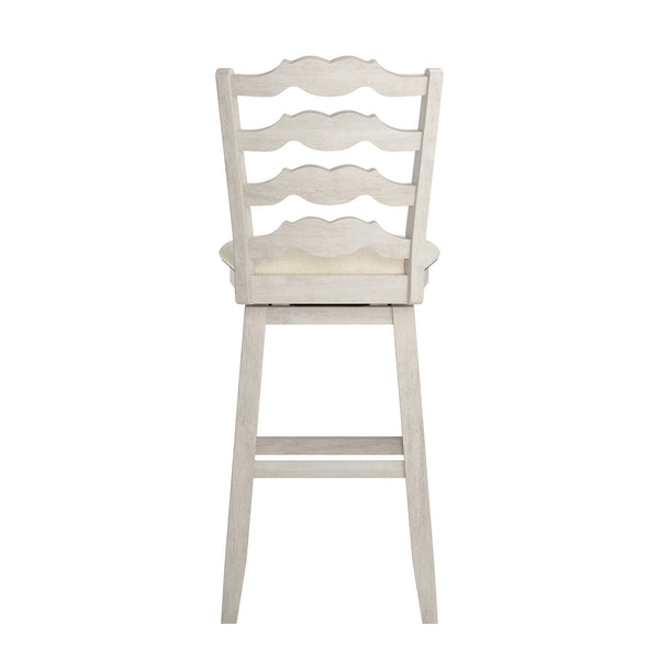 Lea Rubberwood Ladder Back Swivel Barstool with Padded Upholstered Foam Seat