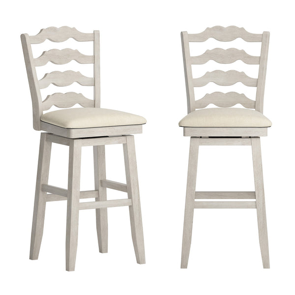 Lea Rubberwood Ladder Back Swivel Barstool with Padded Upholstered Foam Seat