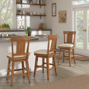 Lea Rubberwood Swivel Counter Stool with Panel Back and Foam Padded Fabric Seat