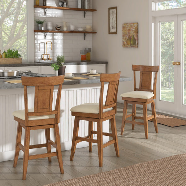Lea Rubberwood Swivel Counter Stool with Panel Back and Foam Padded Fabric Seat