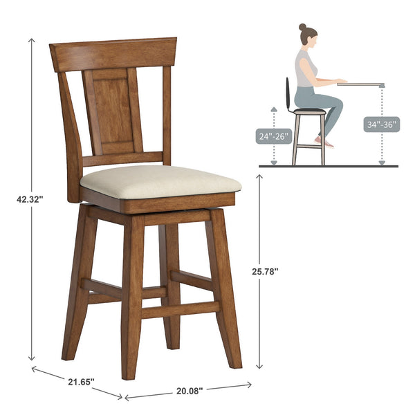Lea Rubberwood Swivel Counter Stool with Panel Back and Foam Padded Fabric Seat