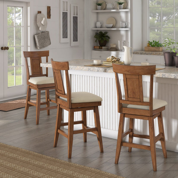 Lea Rubberwood Swivel Counter Stool with Panel Back and Foam Padded Fabric Seat
