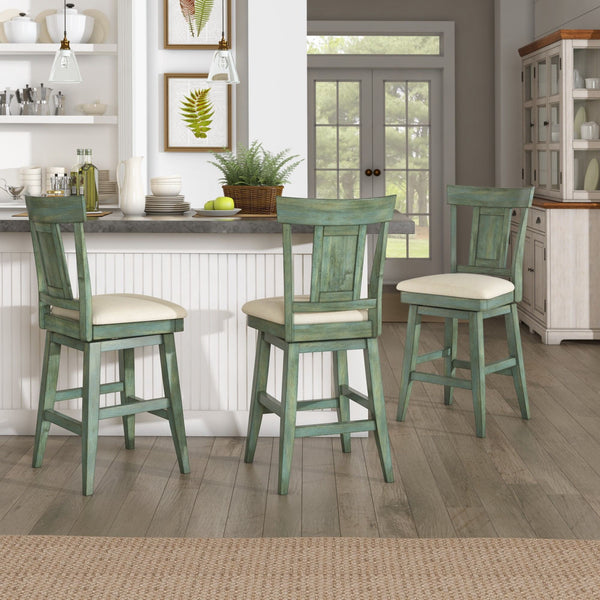 Lea Rubberwood Swivel Counter Stool with Panel Back and Foam Padded Fabric Seat