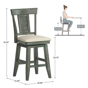 Lea Rubberwood Swivel Counter Stool with Panel Back and Foam Padded Fabric Seat