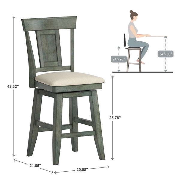 Lea Rubberwood Swivel Counter Stool with Panel Back and Foam Padded Fabric Seat
