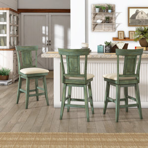 Lea Rubberwood Swivel Counter Stool with Panel Back and Foam Padded Fabric Seat