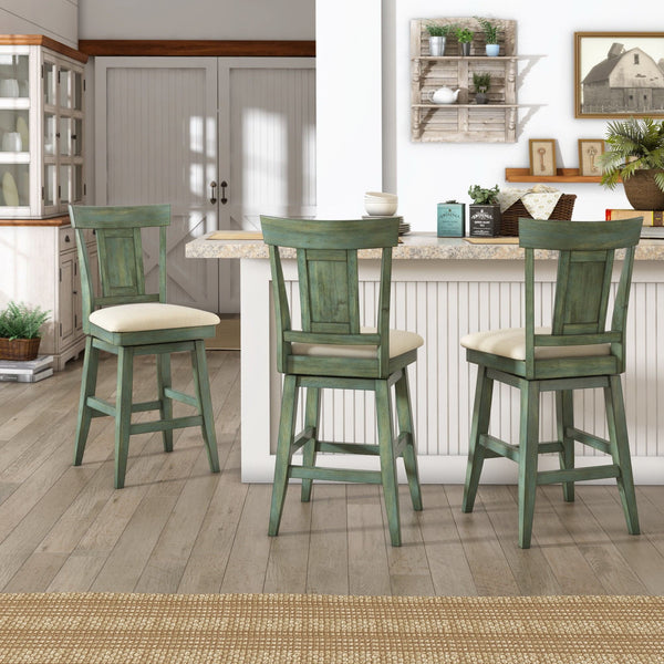 Lea Rubberwood Swivel Counter Stool with Panel Back and Foam Padded Fabric Seat