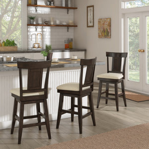 Lea Rubberwood Swivel Counter Stool with Panel Back and Foam Padded Fabric Seat
