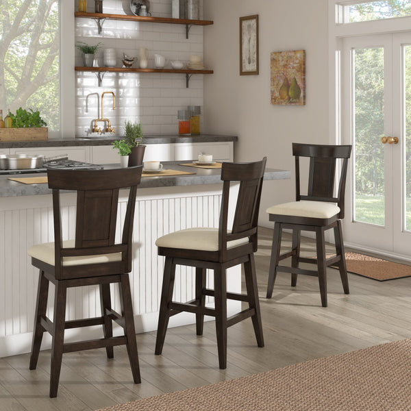 Lea Rubberwood Swivel Counter Stool with Panel Back and Foam Padded Fabric Seat